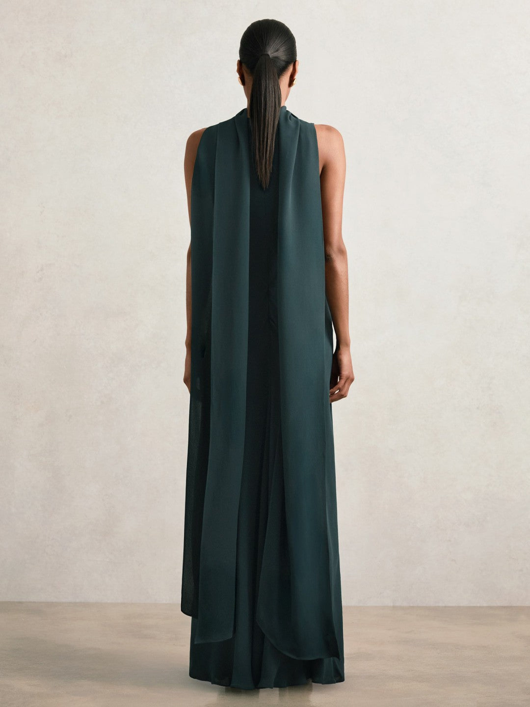 Reiss | Crepe Cape Maxi Dress in Teal Green