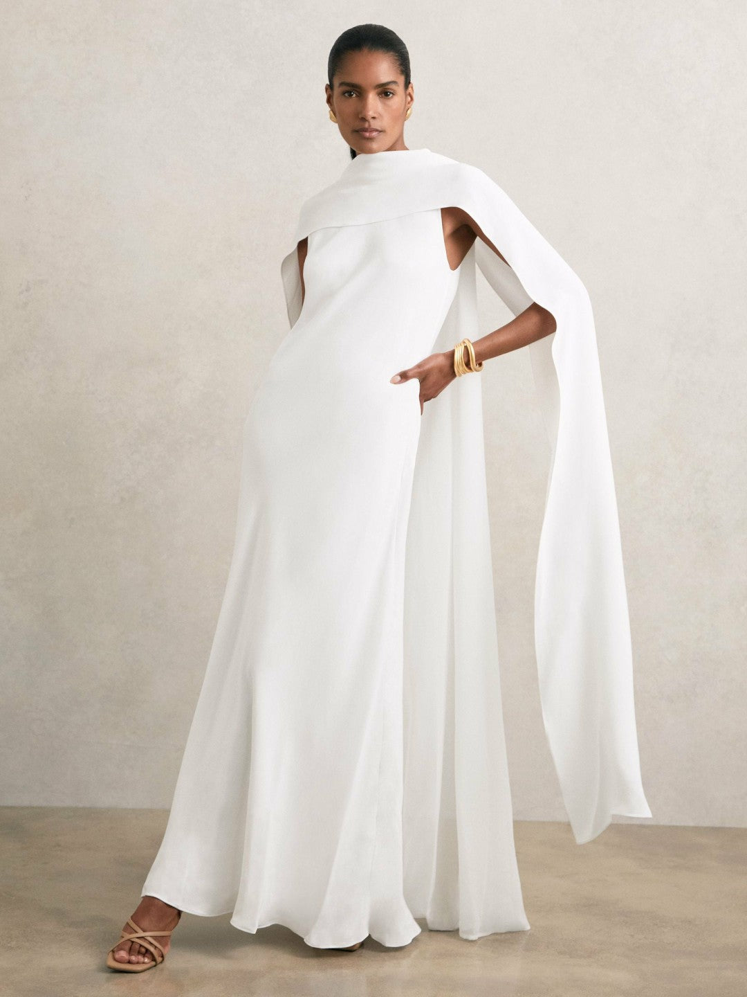 Reiss | Crepe Cape Maxi Dress in White