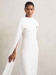 Reiss | Crepe Cape Maxi Dress in White