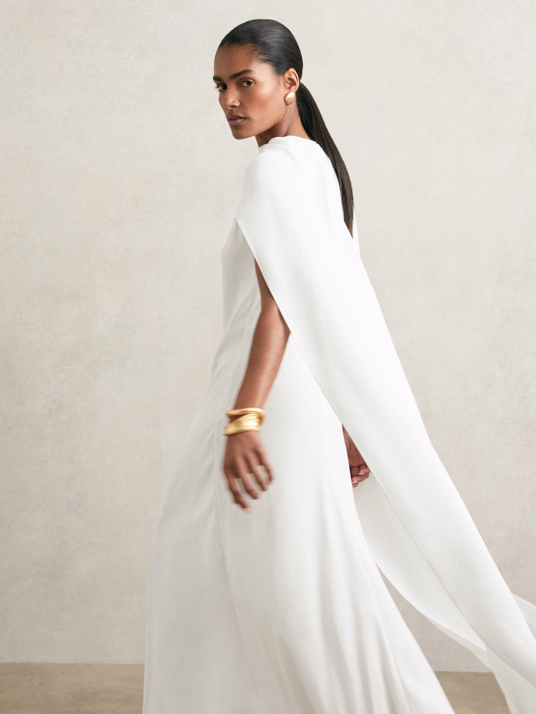 Reiss | Crepe Cape Maxi Dress in White