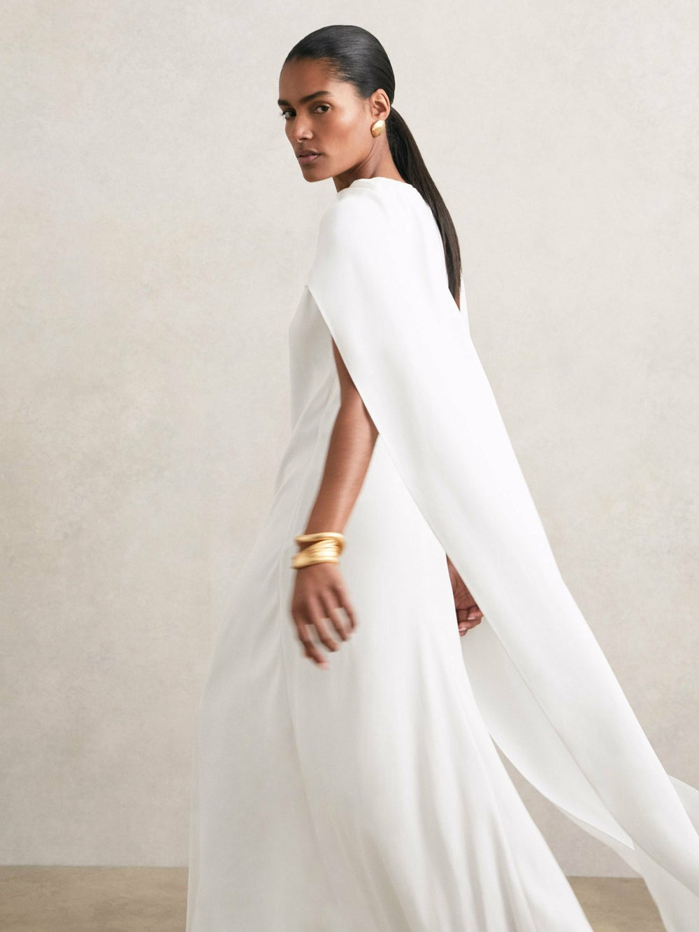 Reiss | Crepe Cape Maxi Dress in White