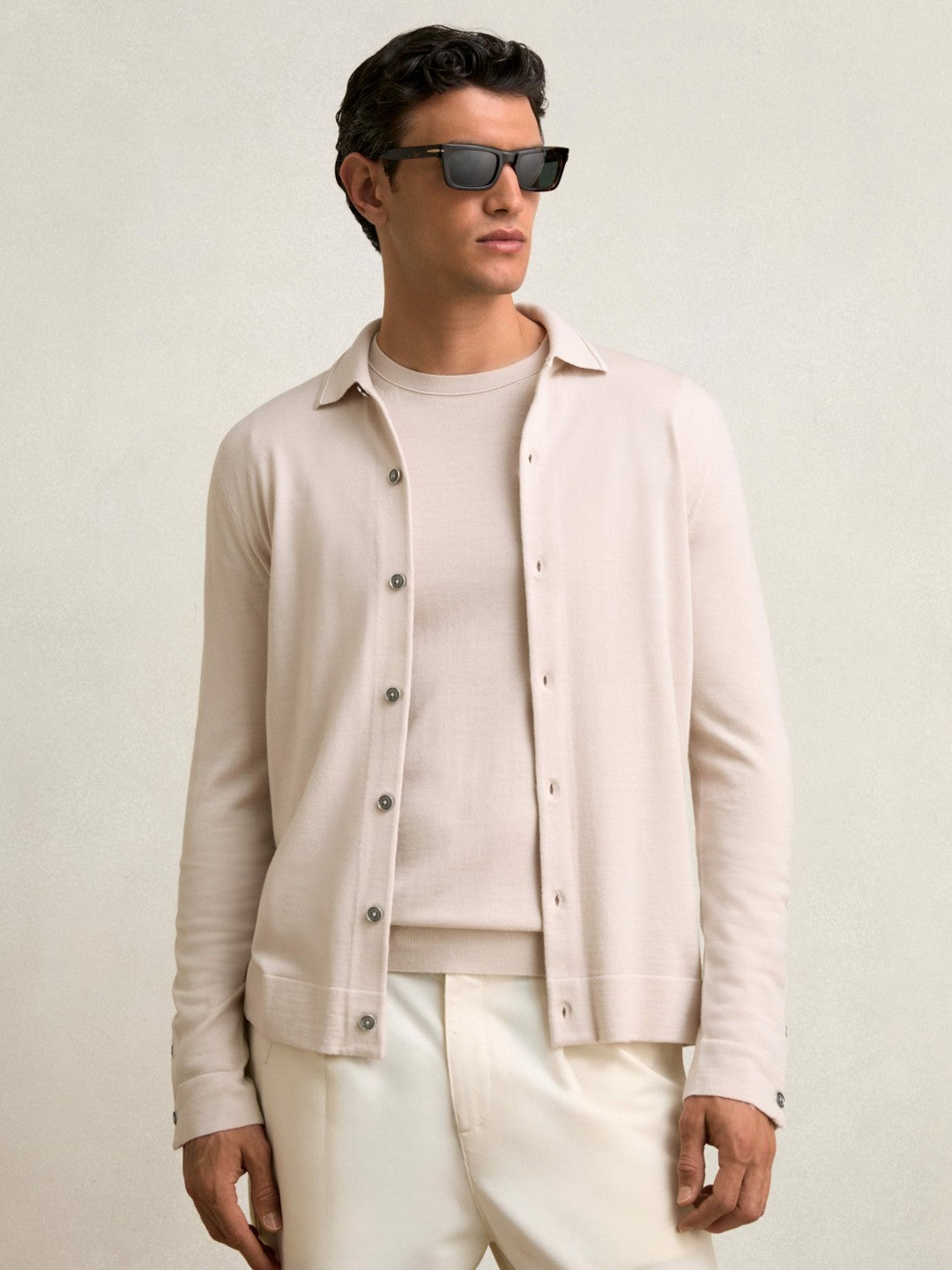 Reiss | Merino Wool Button-Through Cardigan in Beige