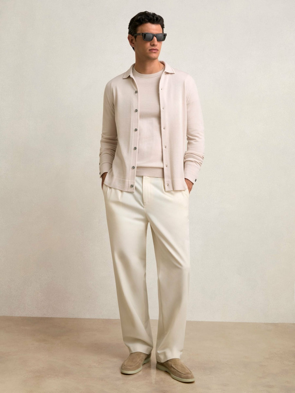 Reiss | Merino Wool Button-Through Cardigan in Beige