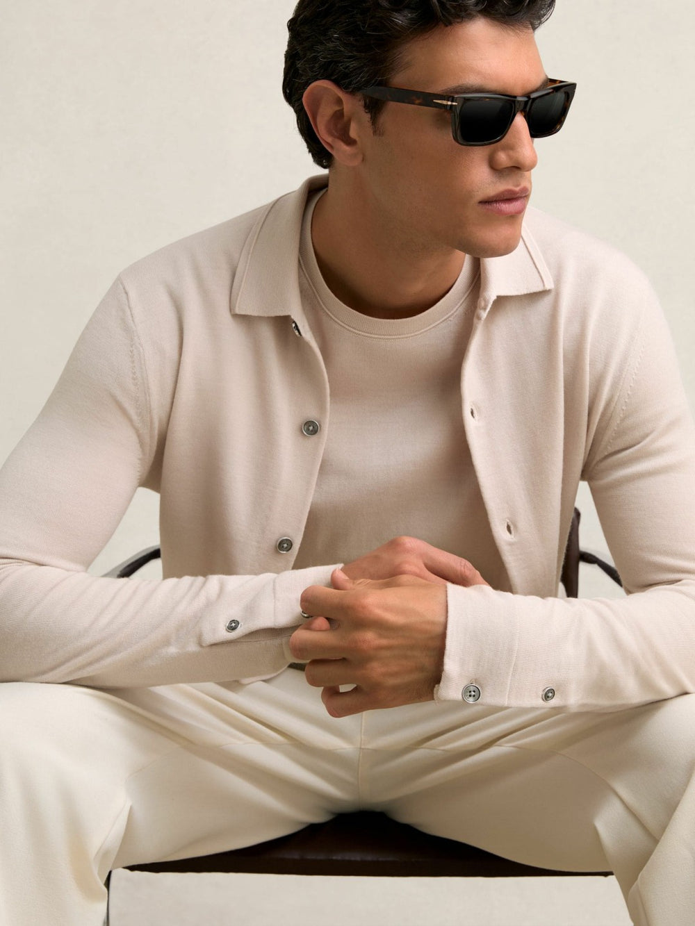 Reiss | Merino Wool Button-Through Cardigan in Beige
