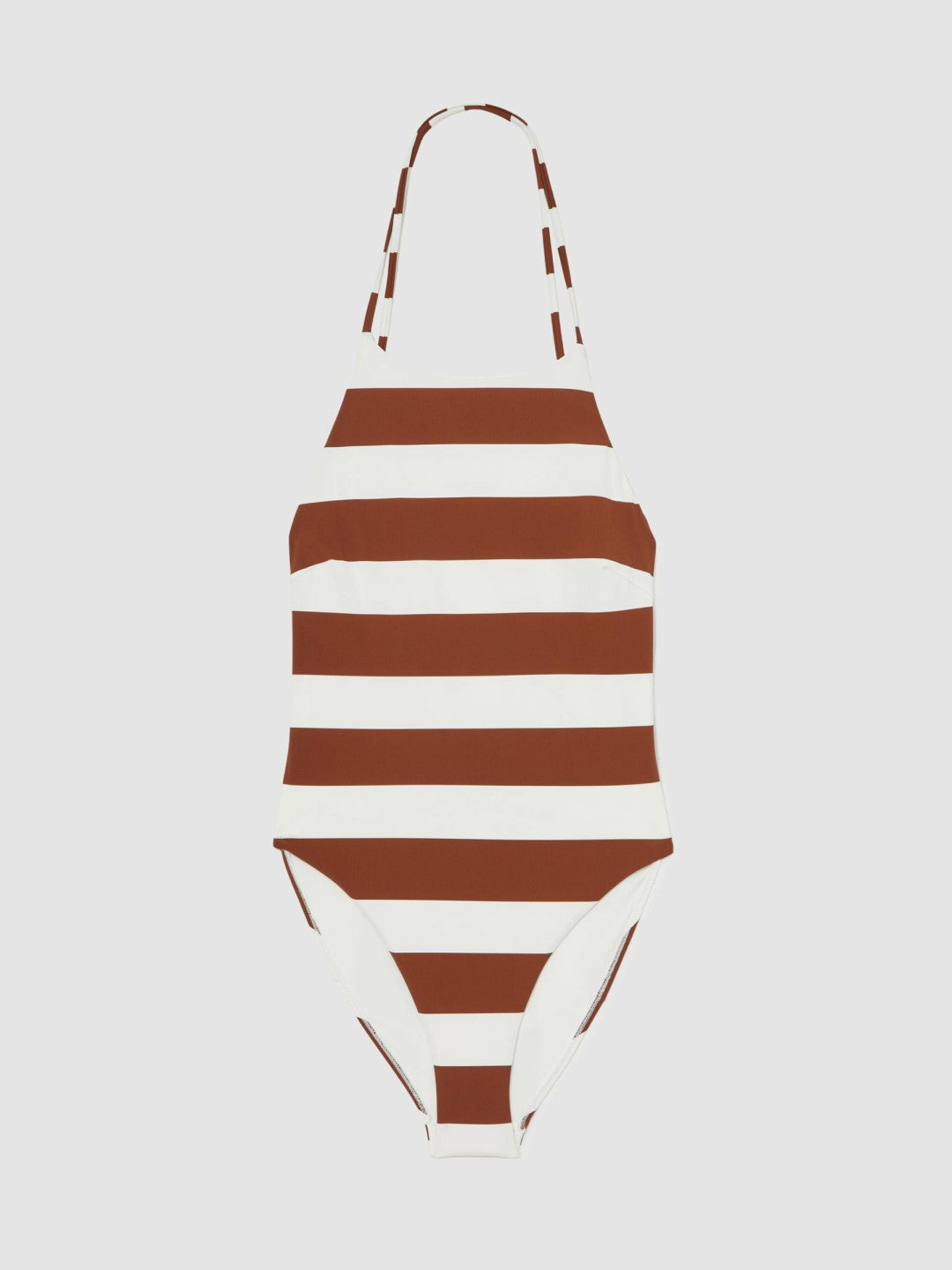Reiss | Stripe Cross-Back Swimsuit in Brown/White