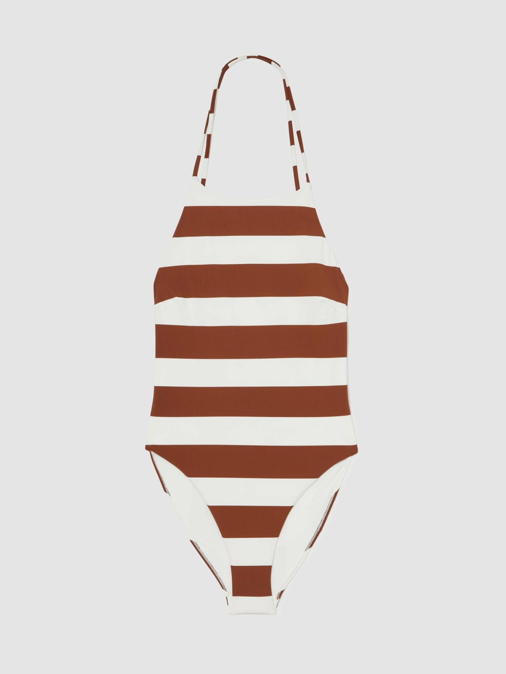 Reiss | Stripe Cross-Back Swimsuit in Brown/White