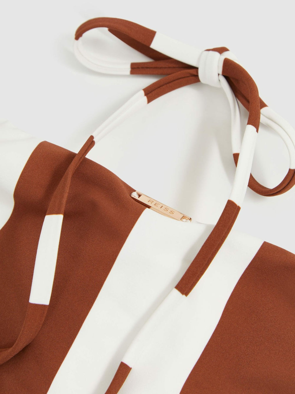 Reiss | Stripe Cross-Back Swimsuit in Brown/White