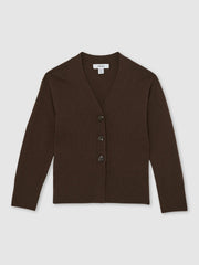 Reiss | 13-14 yrs Wool-Blend Fitted Cardigan With Cashmere in Brown