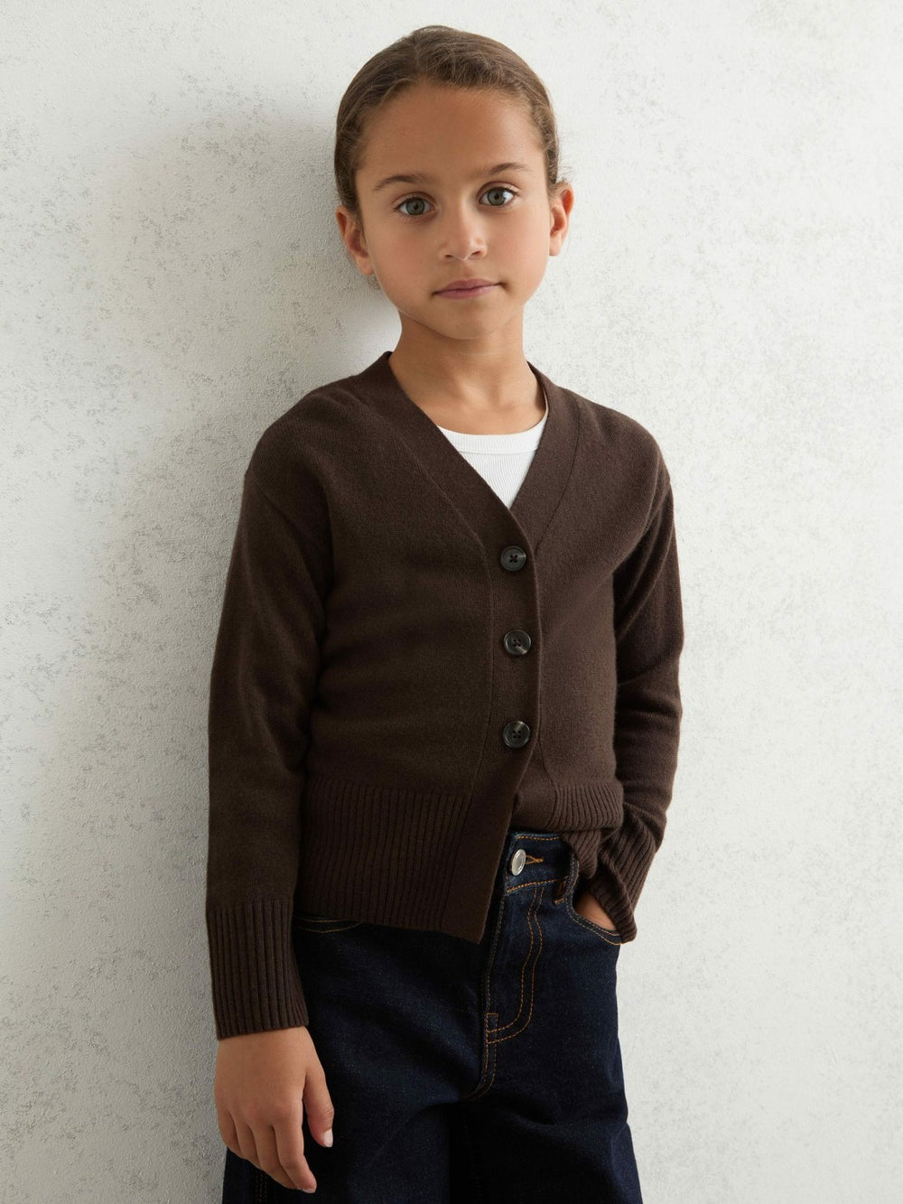 Reiss | 13-14 yrs Wool-Blend Fitted Cardigan With Cashmere in Brown