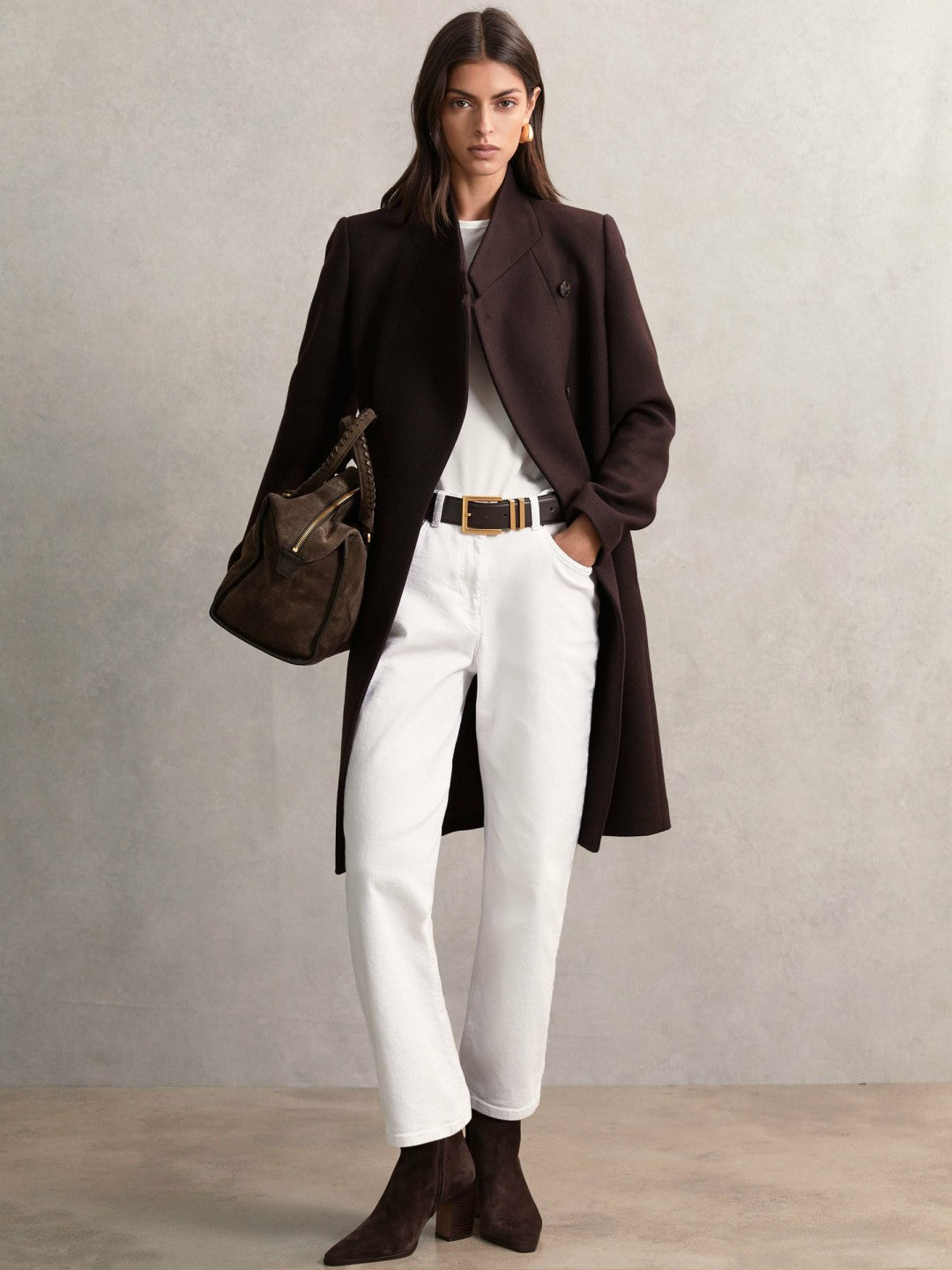 Reiss | Suede Braided-Strap Bowling Bag in Chocolate