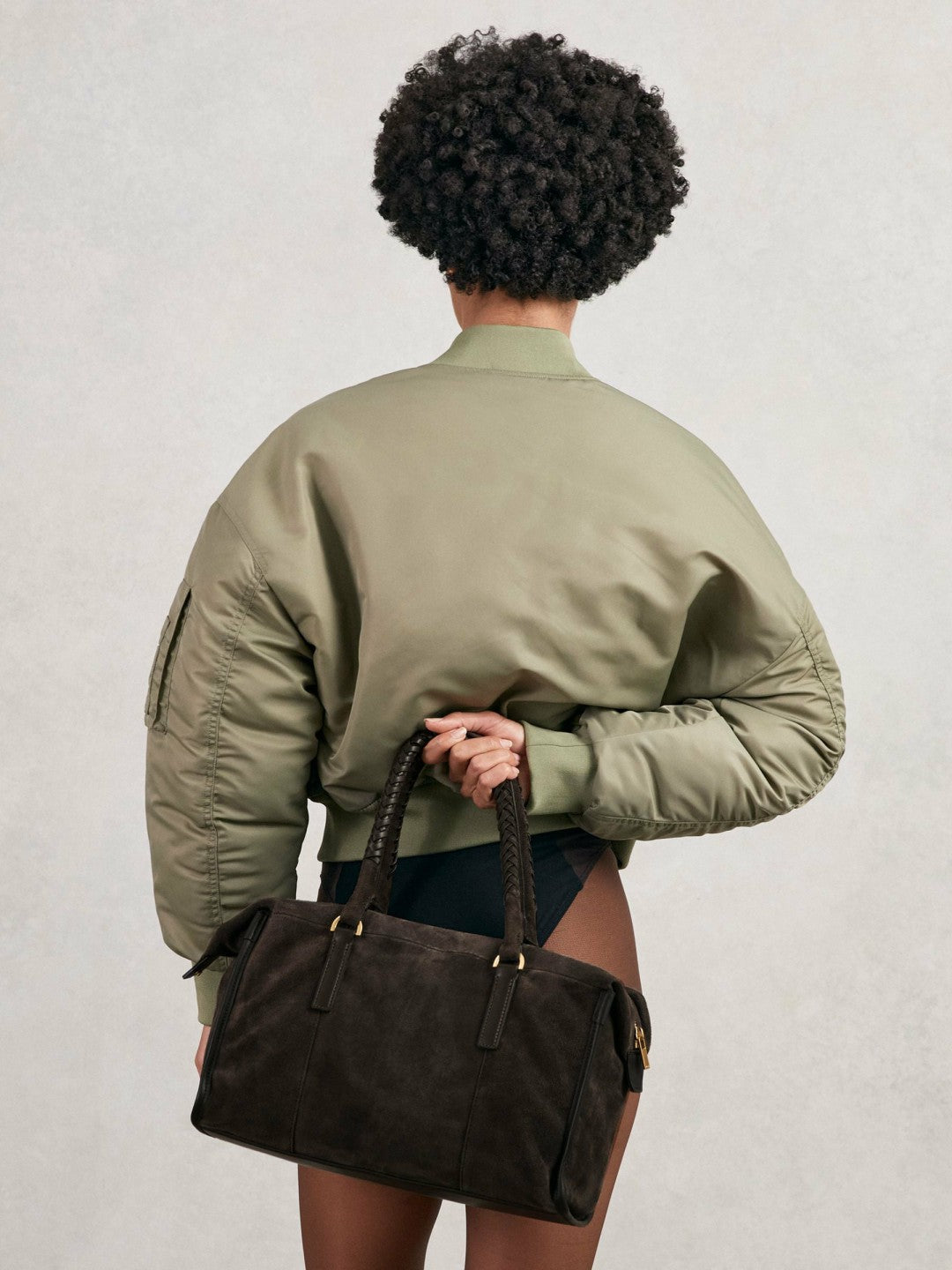 Reiss | Suede Braided-Strap Bowling Bag in Chocolate