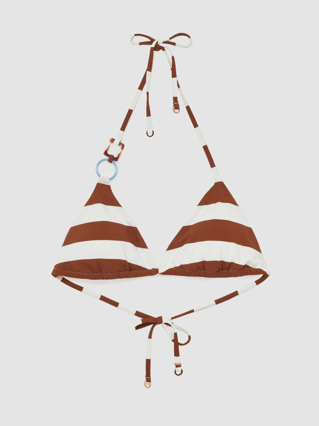 Reiss | Stripe Halterneck Triangle Bikini Top in Navy/Brown