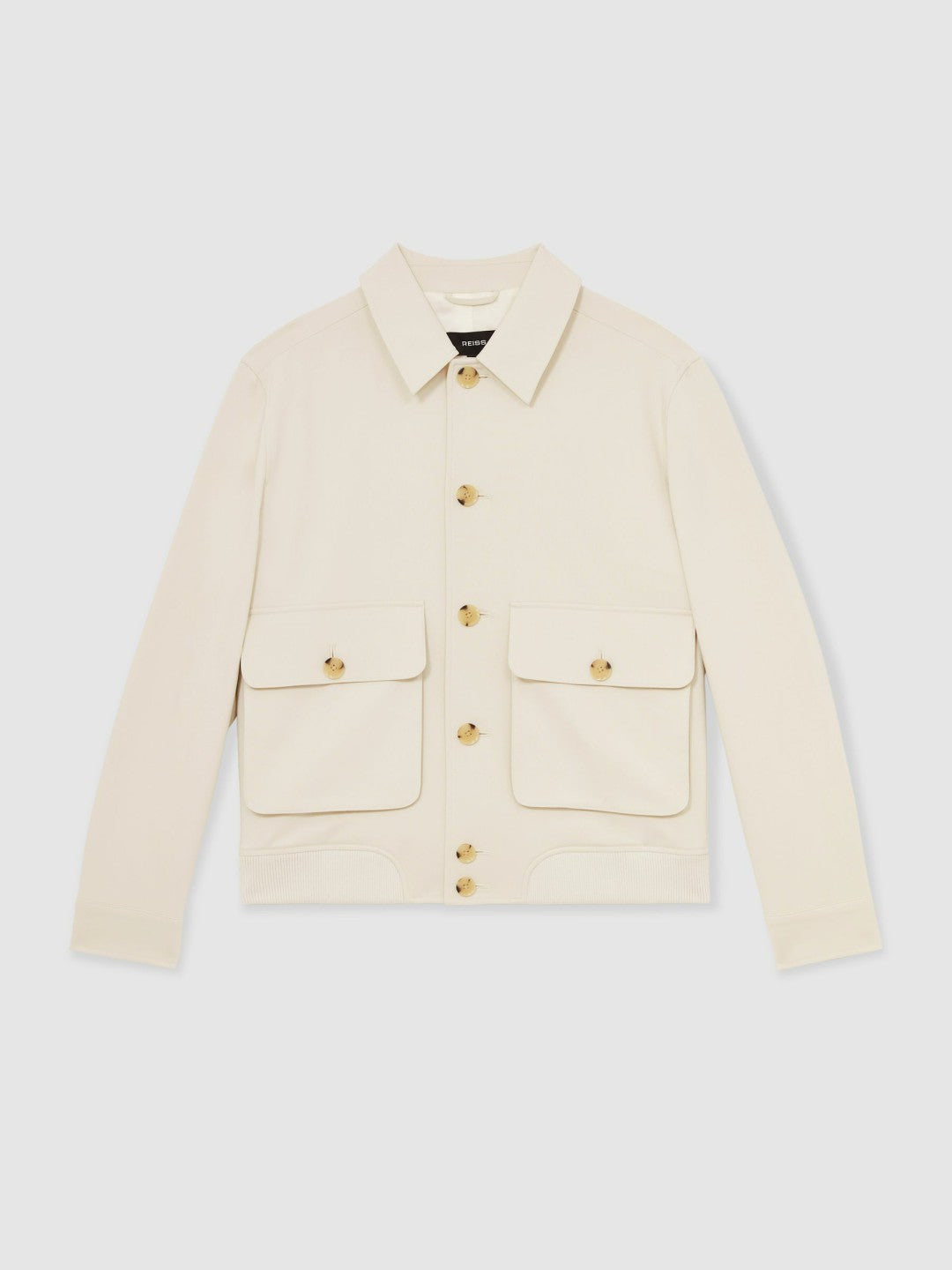Reiss | Cotton-Blend Button-Through Jacket in Light Stone