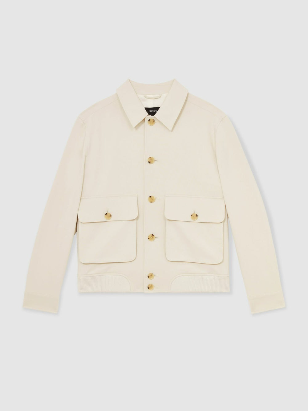 Reiss | Cotton-Blend Button-Through Jacket in Light Stone