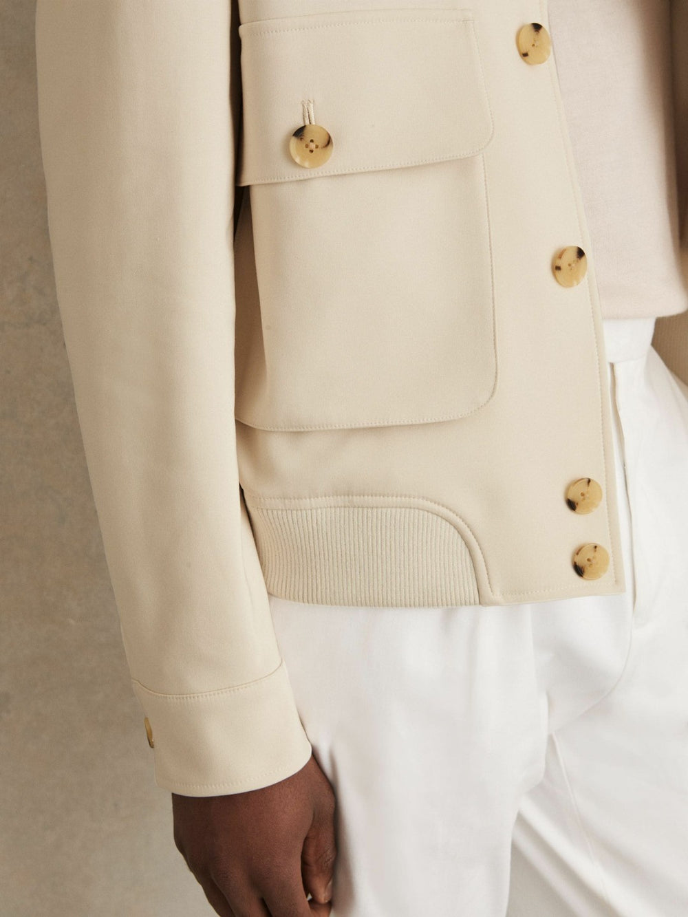 Reiss | Cotton-Blend Button-Through Jacket in Light Stone