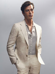 Reiss | Linen-Cotton Single-Breasted Suit Blazer Slim-Fit in Stone