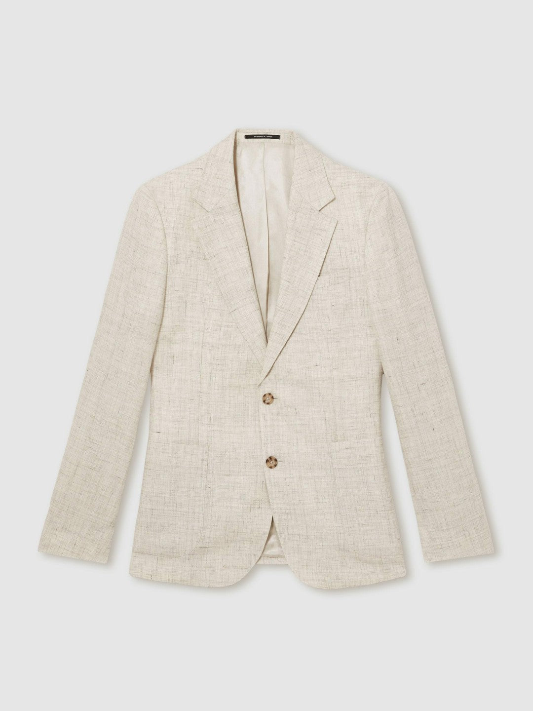Reiss | Linen-Cotton Single-Breasted Suit Blazer Slim-Fit in Stone