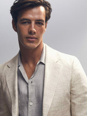 Reiss | Linen-Cotton Single-Breasted Suit Blazer Slim-Fit in Stone