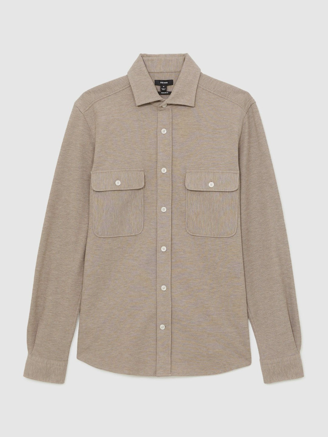 Reiss | Textured Twin Pocket Cotton Blend Overshirt in Oatmeal Brown Melange