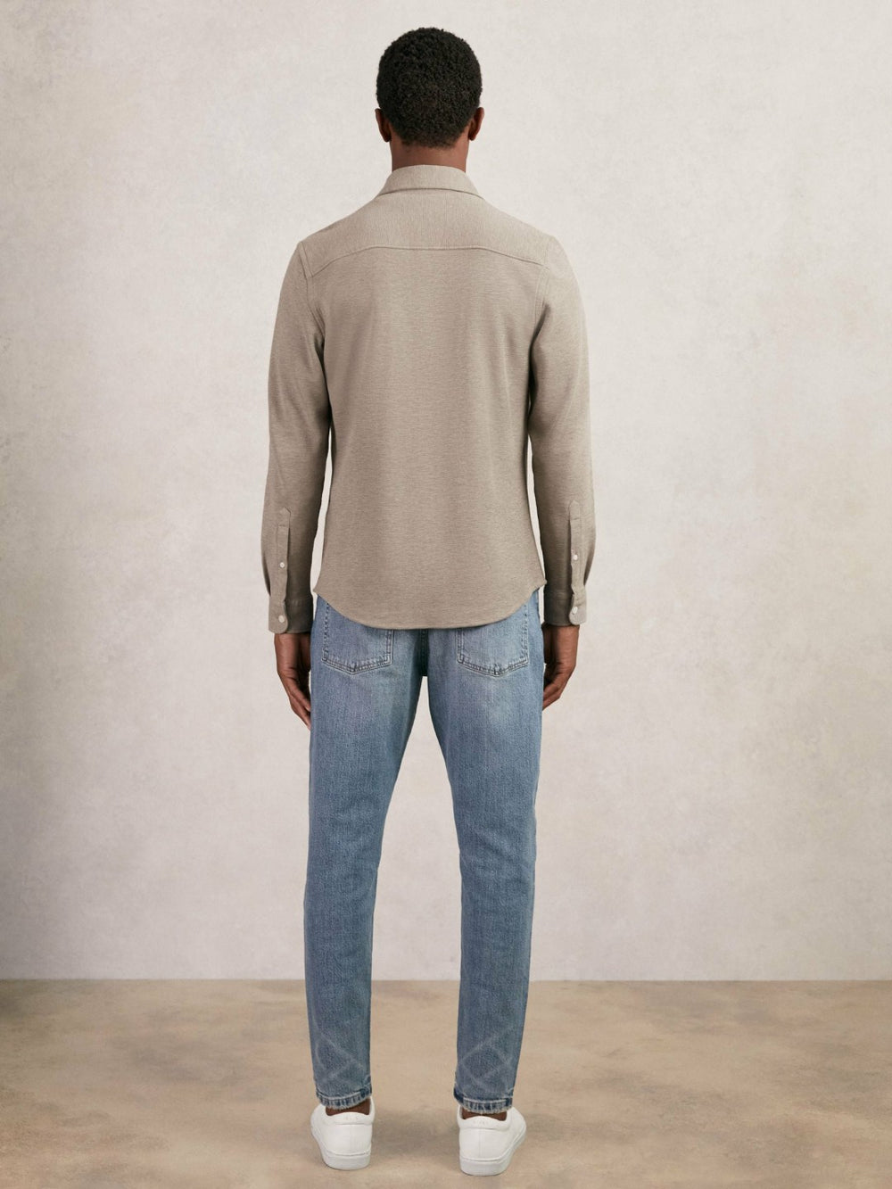 Reiss | Textured Twin Pocket Cotton Blend Overshirt in Oatmeal Brown Melange