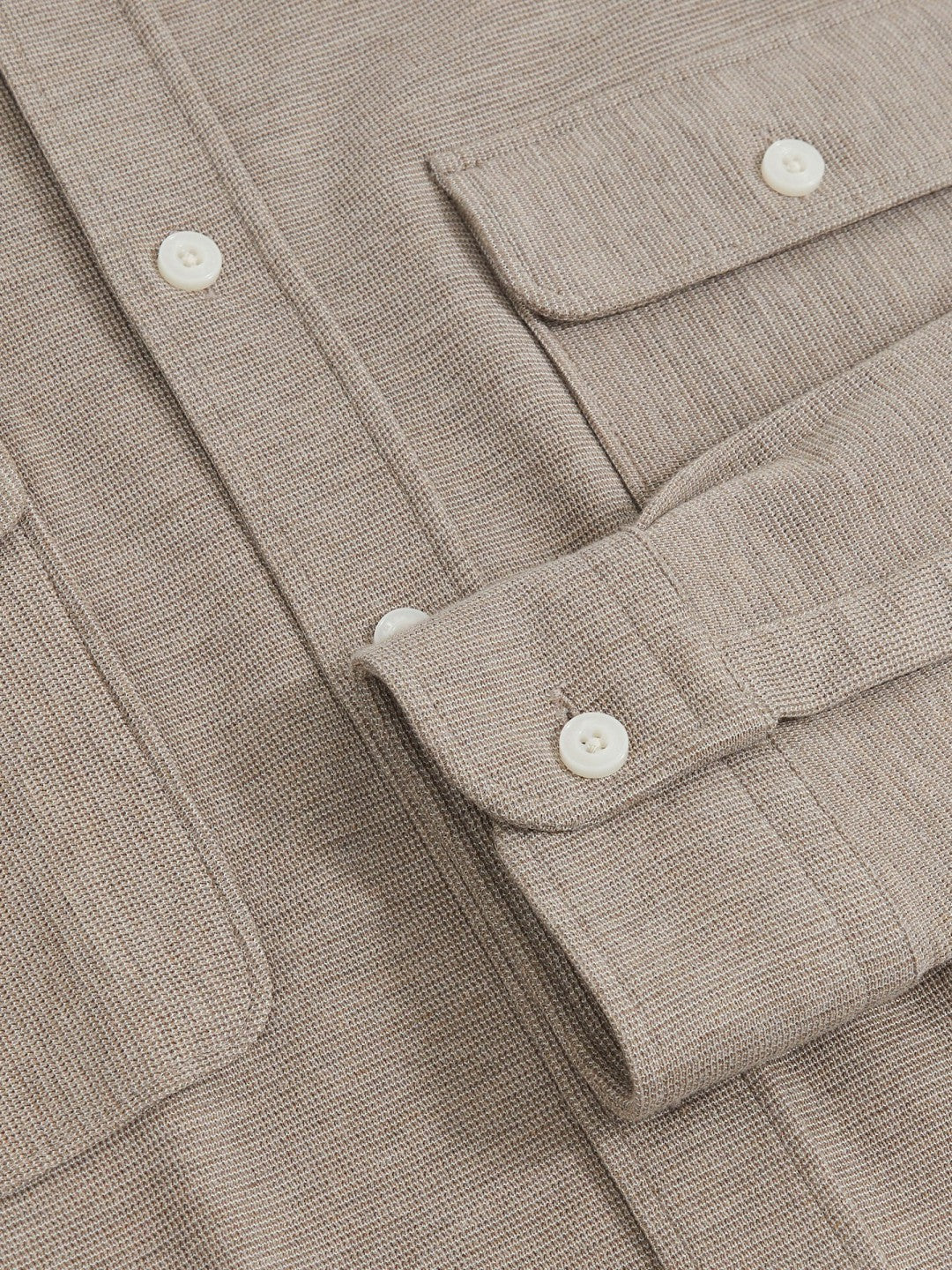 Reiss | Textured Twin Pocket Cotton Blend Overshirt in Oatmeal Brown Melange