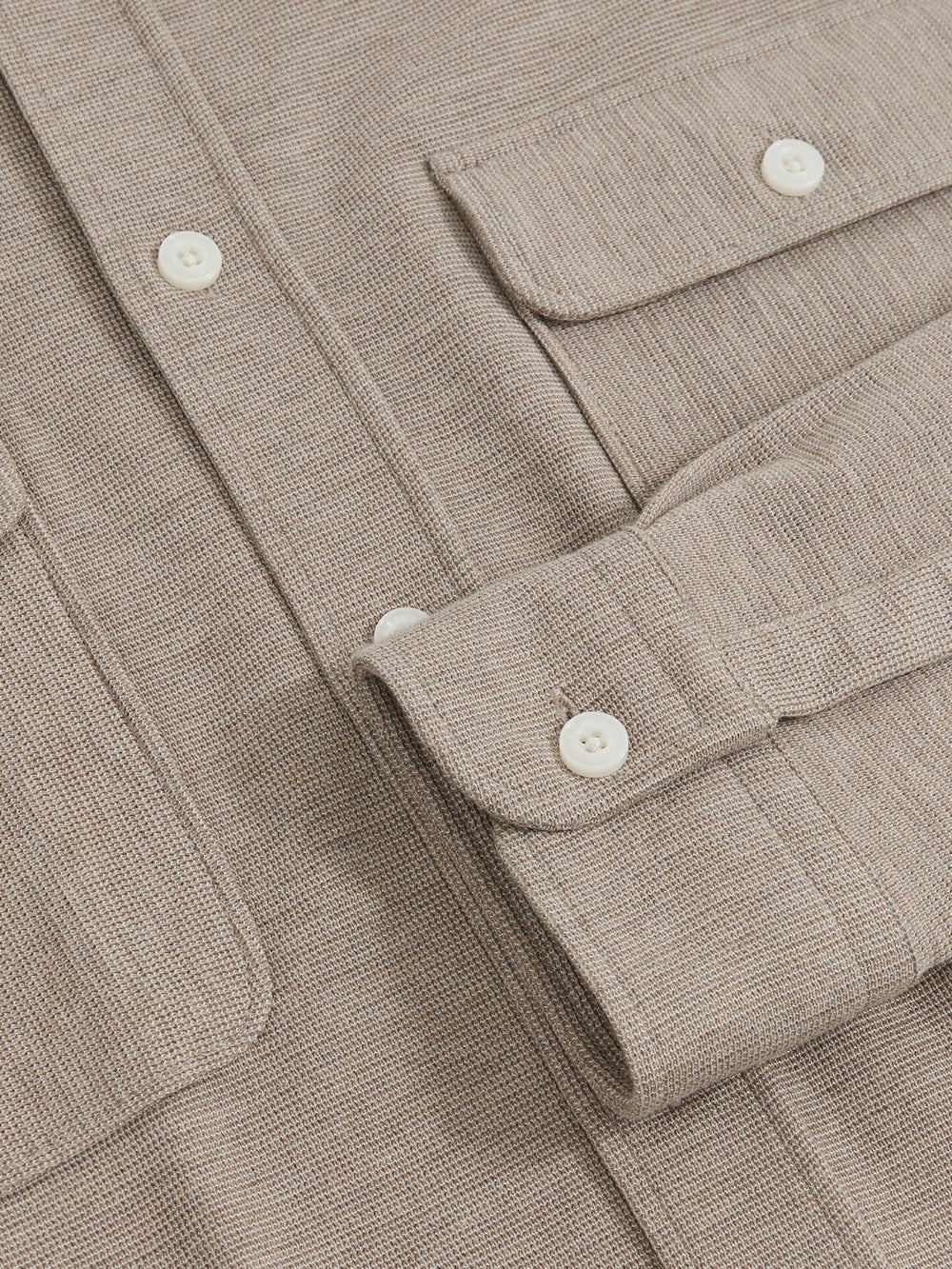 Reiss | Textured Twin Pocket Cotton Blend Overshirt in Oatmeal Brown Melange