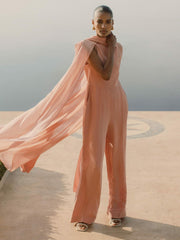 Reiss | Wide-Leg Cape Jumpsuit in Pink