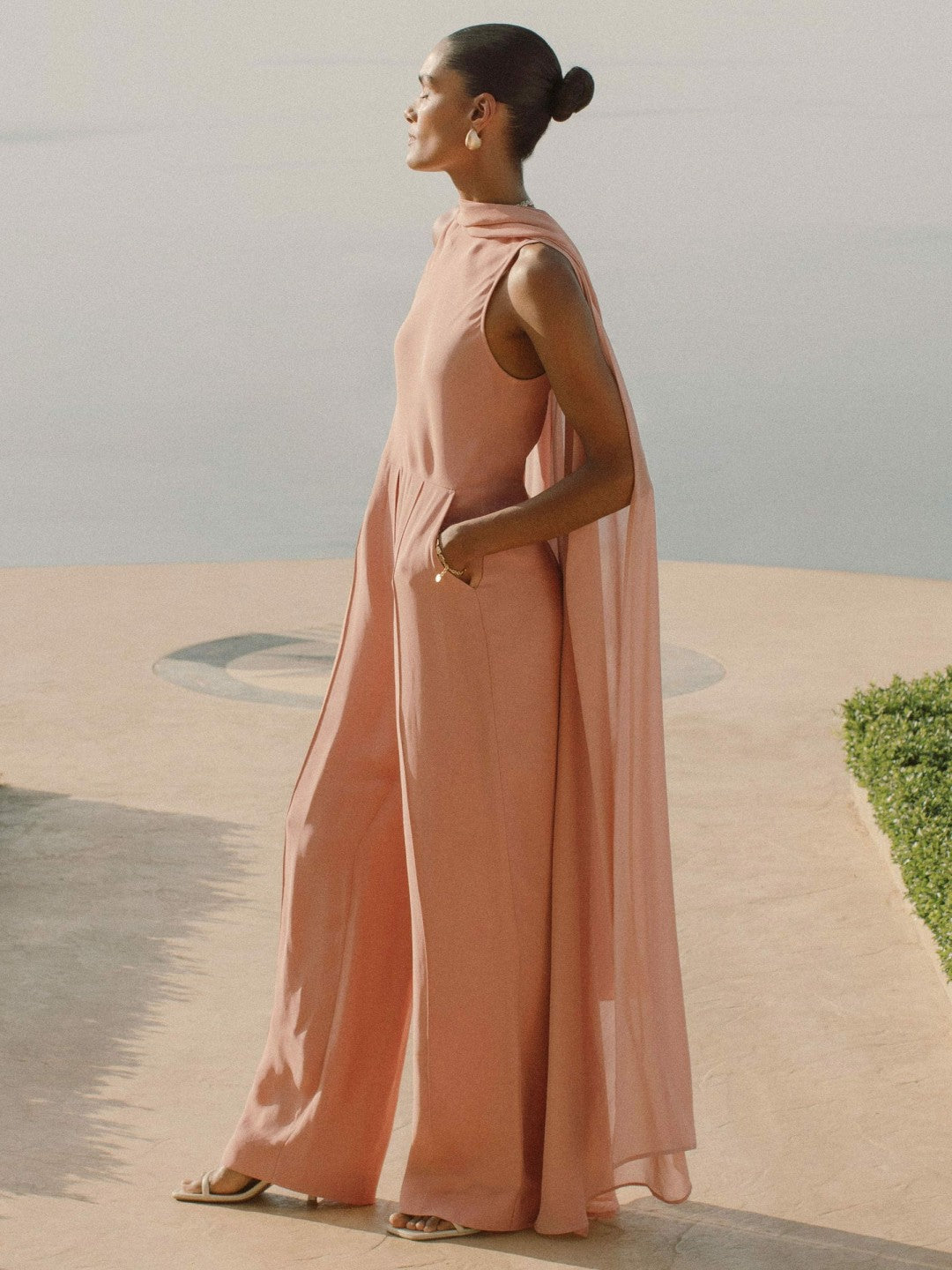 Reiss | Wide-Leg Cape Jumpsuit in Pink