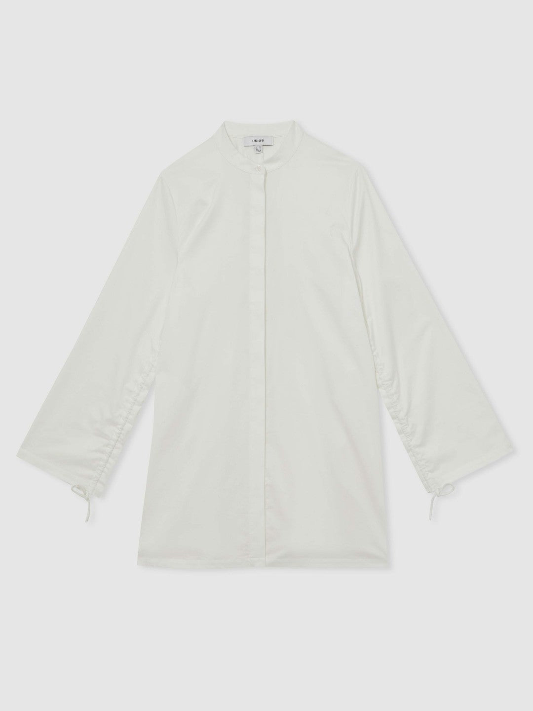 Reiss | Cotton Gathered Cut-Out Shirt Dress with Stretch in Ivory