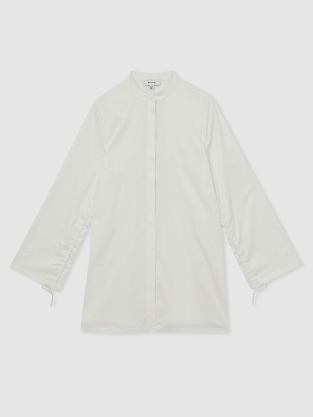 Reiss | Cotton Gathered Cut-Out Shirt Dress with Stretch in Ivory