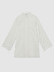 Reiss | Cotton Gathered Cut-Out Shirt Dress with Stretch in Ivory