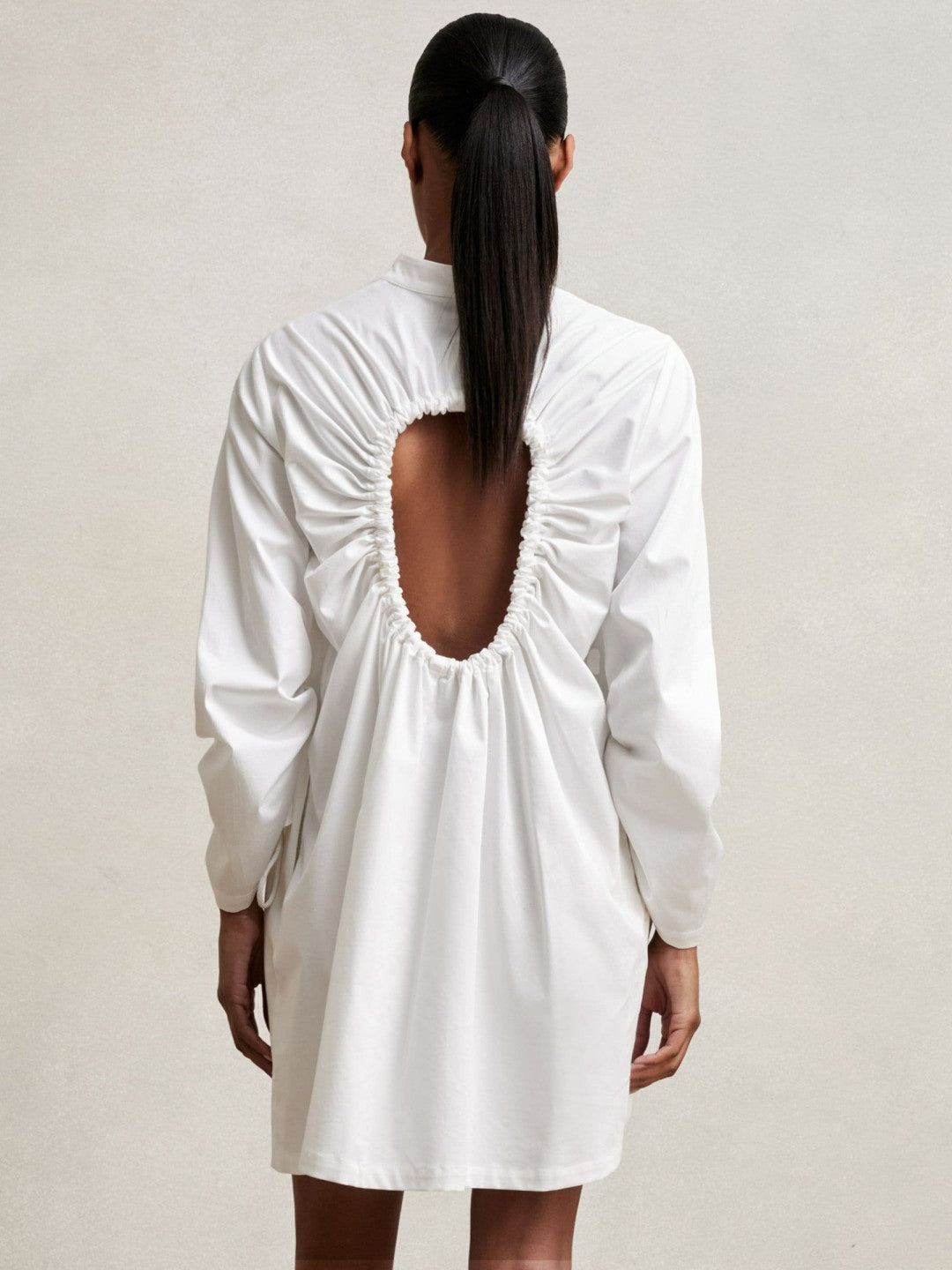 Reiss | Cotton Gathered Cut-Out Shirt Dress with Stretch in Ivory