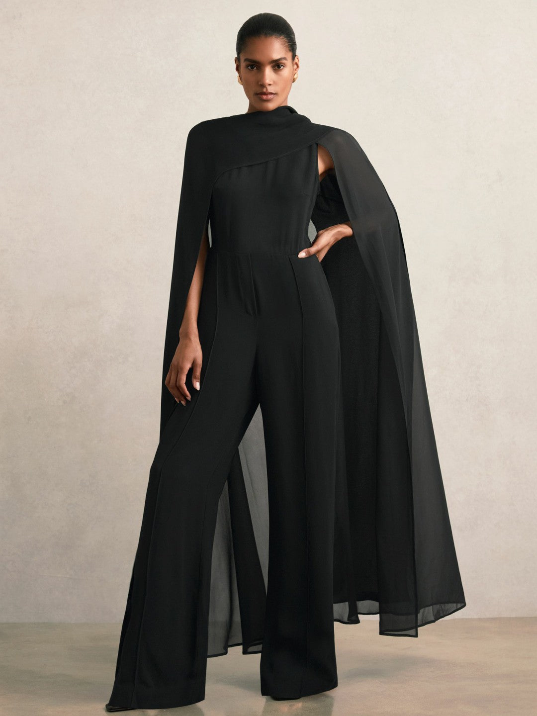 Reiss | Wide-Leg Cape Jumpsuit in Black