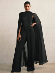 Reiss | Wide-Leg Cape Jumpsuit in Black