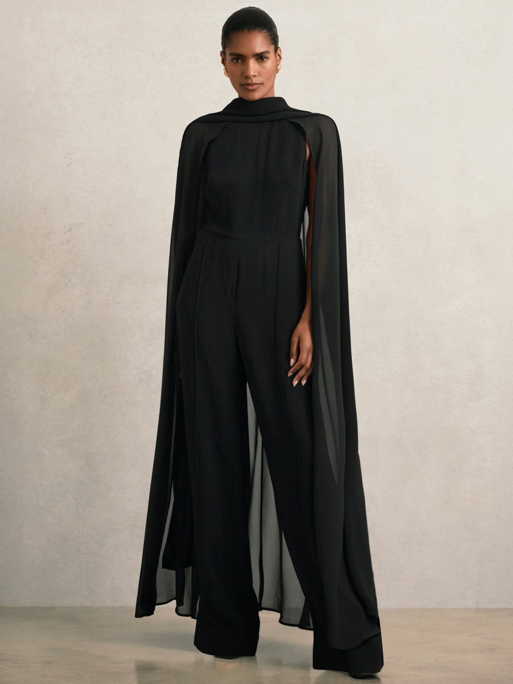 Reiss | Wide-Leg Cape Jumpsuit in Black
