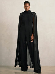 Reiss | Wide-Leg Cape Jumpsuit in Black