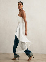 Reiss | Silk Asymmetric-Ruffle Bandeau Top in Ivory