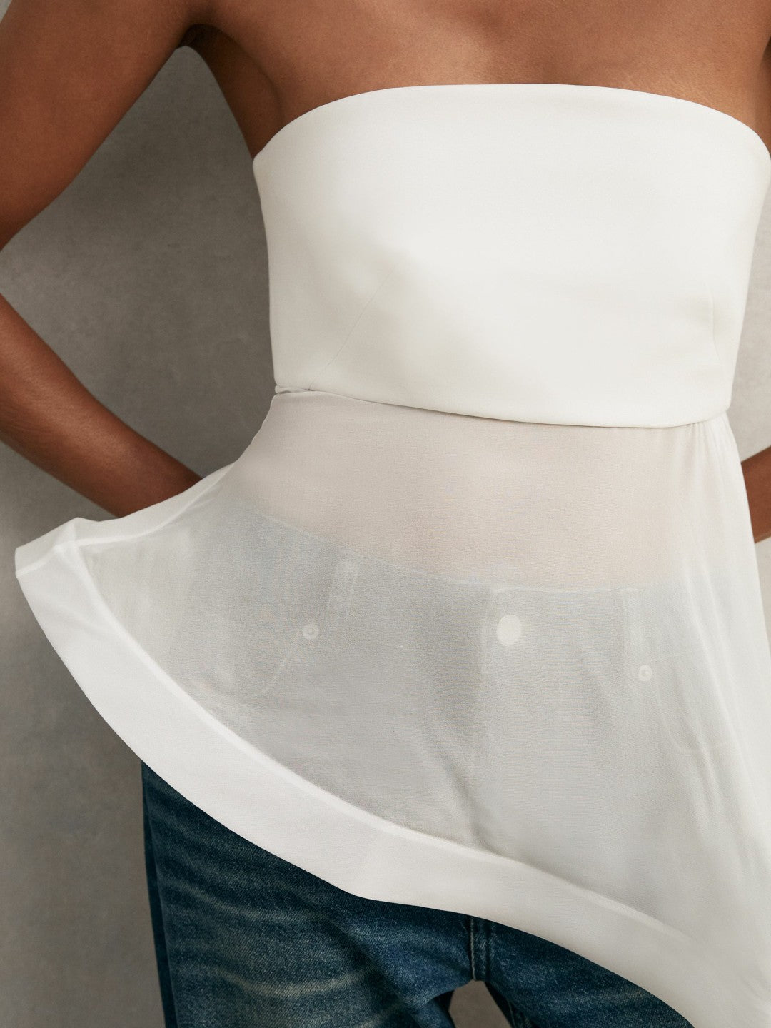Reiss | Silk Asymmetric-Ruffle Bandeau Top in Ivory