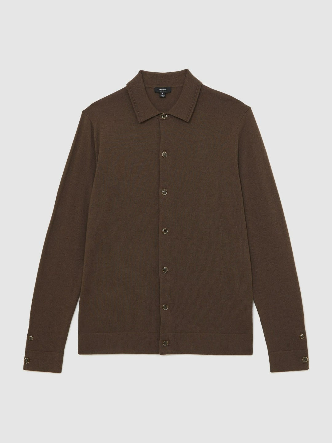 Reiss | Merino Wool Button-Through Cardigan in Chocolate Brown