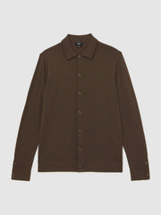 Reiss | Merino Wool Button-Through Cardigan in Chocolate Brown