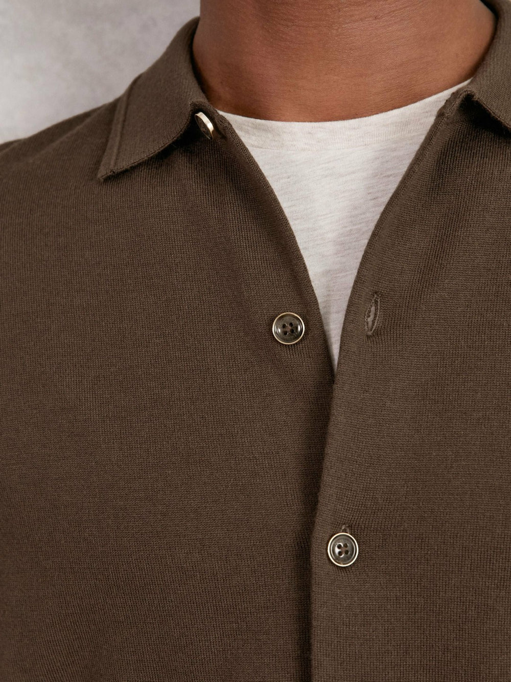 Reiss | Merino Wool Button-Through Cardigan in Chocolate Brown