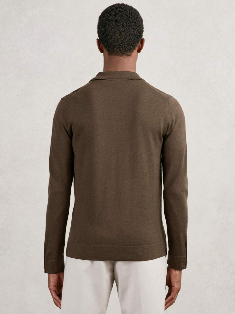 Reiss | Merino Wool Button-Through Cardigan in Chocolate Brown