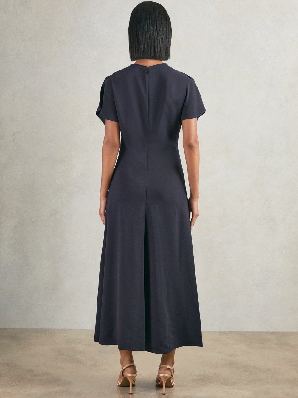 Reiss | Ruched-Front Midi Dress in Navy