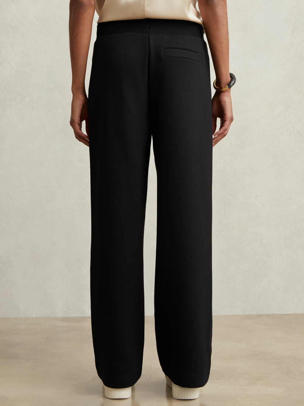Reiss | Wide-Leg Interlock Drawstring Joggers in Black