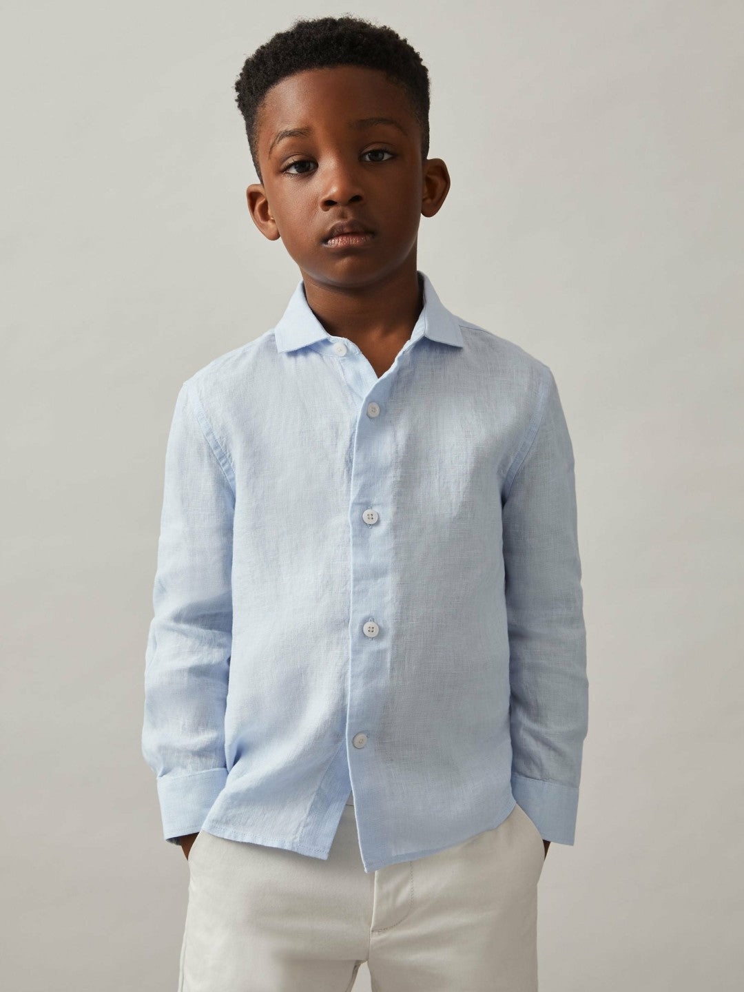 Reiss | 9-13 yrs Linen Cutaway Collar Shirt in Pale Blue