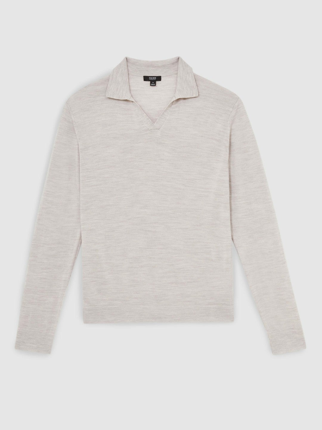 Reiss | Merino Wool Open-Collar Polo Shirt in Wicker Brown Melange