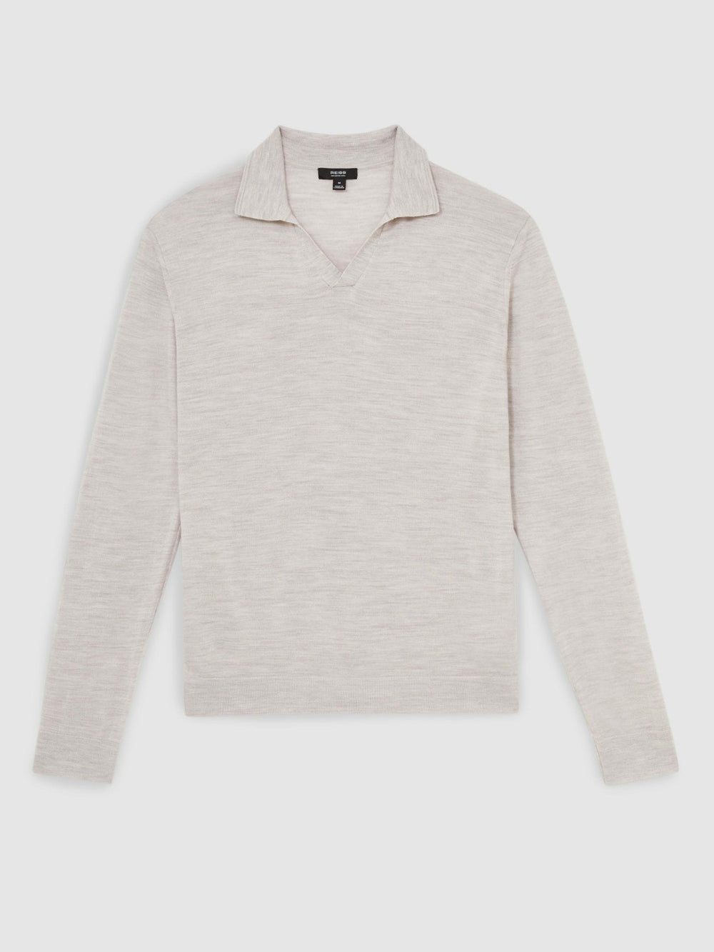 Reiss | Merino Wool Open-Collar Polo Shirt in Wicker Brown Melange