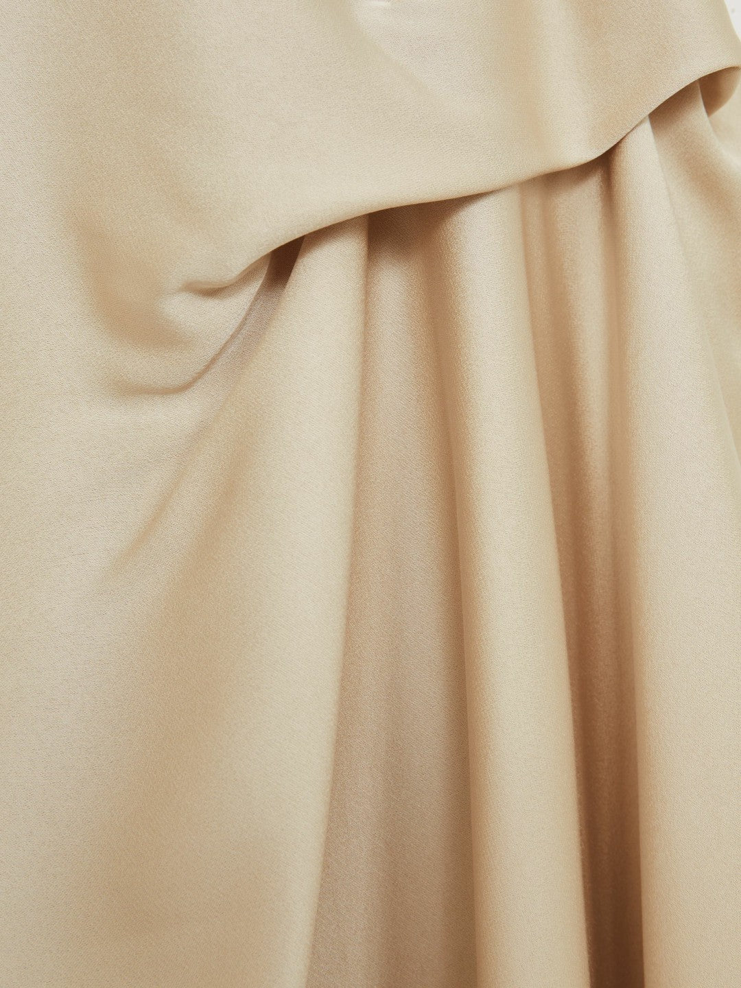 Reiss | Satin Tuck-Detail Cape Midi Dress in Champagne Neutral