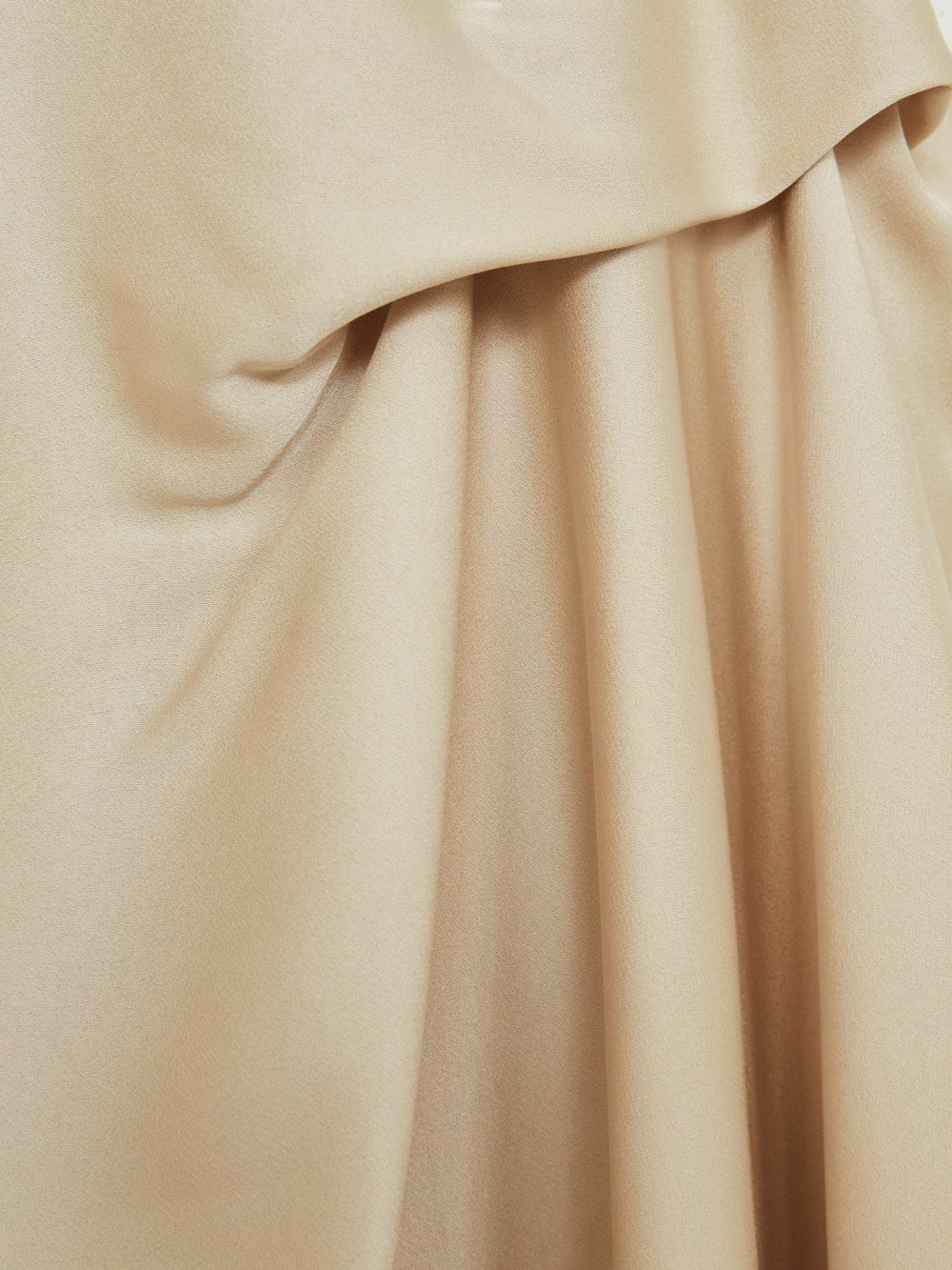 Reiss | Satin Tuck-Detail Cape Midi Dress in Champagne Neutral