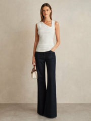 Reiss | Stretch-Cotton Ribbed Asymmetric Vest in White